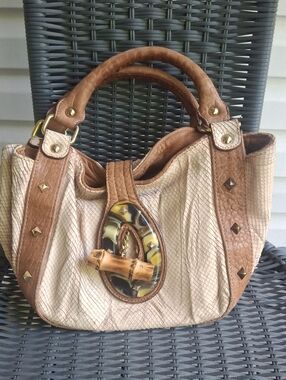 Cynthia Rowley Brown and Cream Leather Women's Satchel Handbag